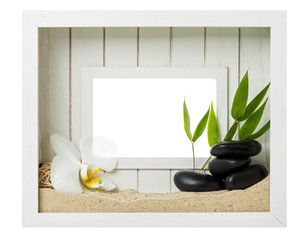 Zen and spa still-life in wooden picture frame isolated with clipping path