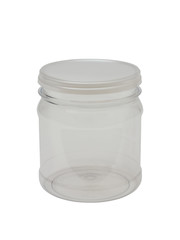Empty plastic can closed with a lid for medicine or cosmetics. Isolated on a white background