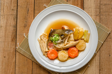 Salmon Kabutoni , A steamed salmon head with soy sauce in japanese style