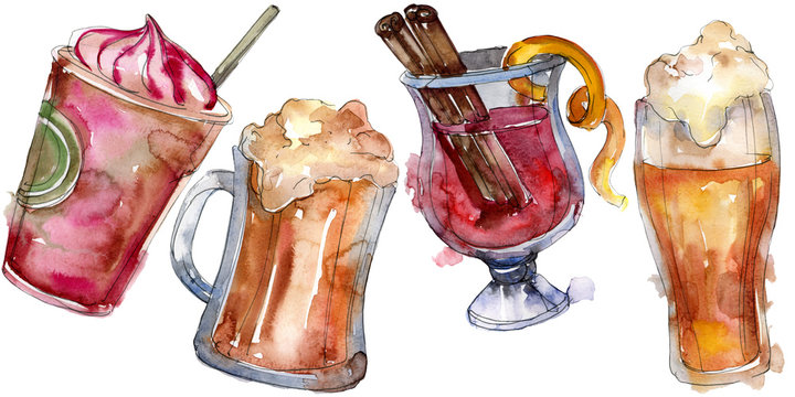 Alcoholic bar party cocktail drink. Watercolor background illustration set. Isolated drinks illustration element.