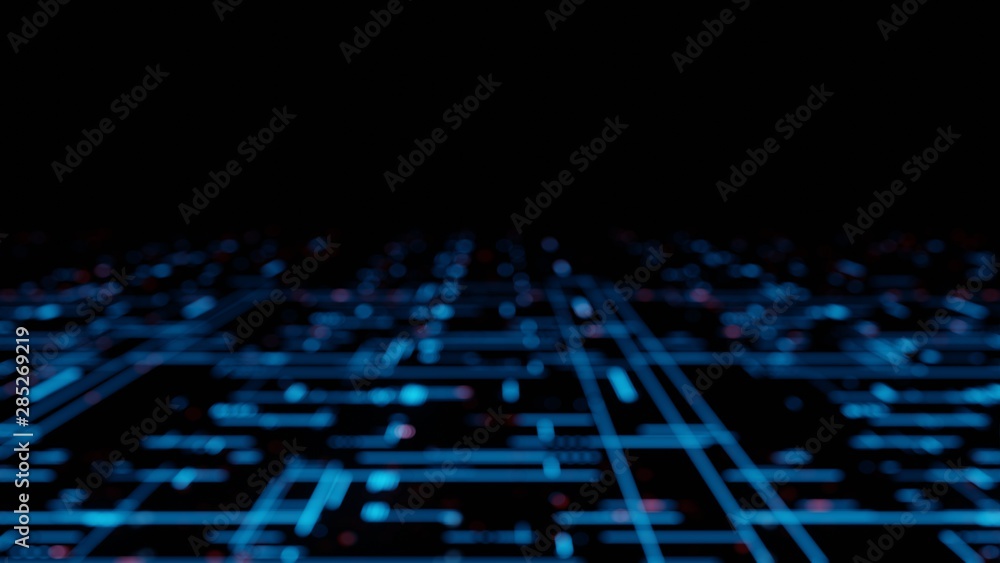 Poster 3d rendering of abstract blur technology background with blue and red led glowing color. for grid co