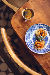 Traditional Russian pancake with apples