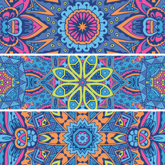 Festive colorful ornamental vector ethnic banner set