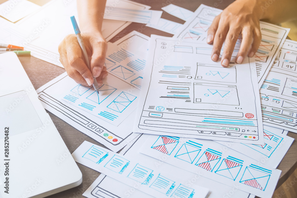 Poster website designer creative planning application developer development draft sketch drawing template l