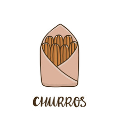 Churros (or churro) is a traditional Spanish dessert. It can be used for menu, sign, banner, poster, etc.