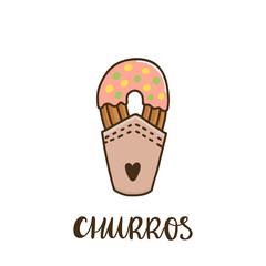 Candy glazed churros. Churros (or churro) is a traditional Spanish dessert. It can be used for menu, sign, banner, poster, etc.