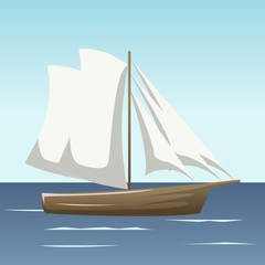 Fototapeta na wymiar Sailboat in the sea, simple sailboat silhouette