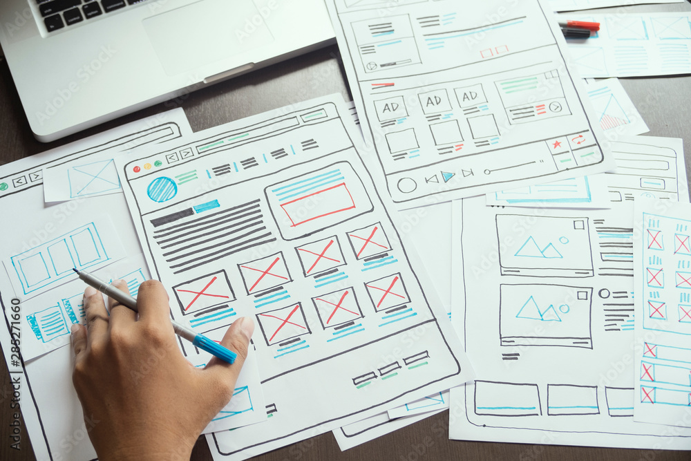 Poster website designer creative planning application developer development draft sketch drawing template l