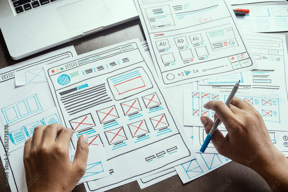 Poster website designer creative planning application developer development draft sketch drawing template l