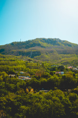 green mountain with some housesgreen mountain with some houses