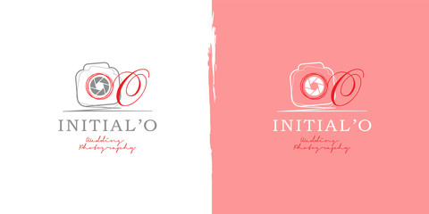 Abstract scribble camera, photography initial letter O logo template