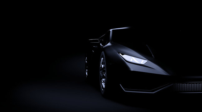 Black sport car on dark background 3d render