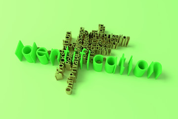 Identification, ICT, information technology keyword words cloud. For web page, graphic design, texture or background. 3D rendering.