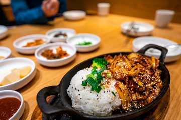 plain rice and spicy Korean food with seasoning set 