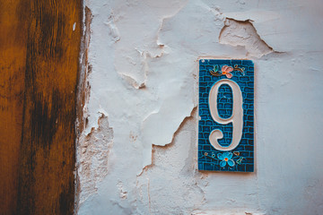 mosaik number 9 door sign in blue colorsmosaik number 9 door sign in blue colors