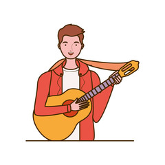 man with acoustic guitar on white background