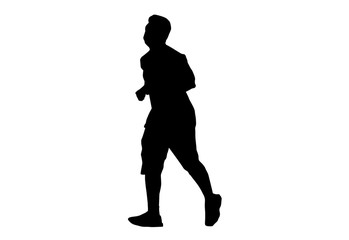 Silhouette running.This is men run exercise for Health At area Stadium Outdoors on white background with clipping path.