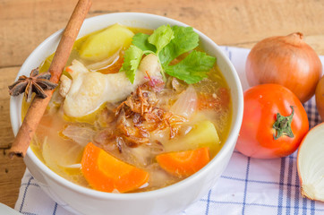 chicken soup with vegetables (Tomato,Patoto,Onion and Carrot)