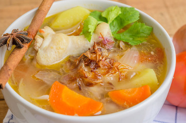 chicken soup with vegetables (Tomato,Patoto,Onion and Carrot)