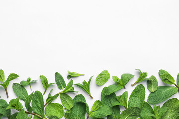 Fresh green mint leaves on white background, top view © New Africa