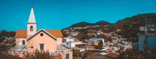 panoramic picture of church building in a villagepanoramic picture of church building in a village