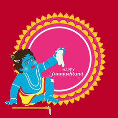 Vector illustration of a Background or Brochure for indian festival of Happy Janmashtami Celebration.