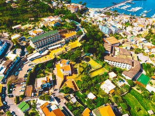 vintage colored drone picture of small villagevintage colored drone picture of small village