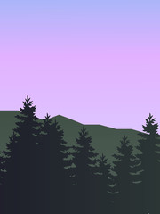 Mountain landscape vector illustration. Sunset.