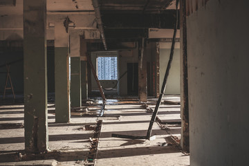 old abandoned soviet factory completely destroyed and devastated