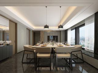 3d render. Dining and living room interior.
