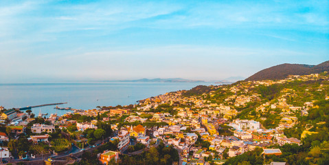 panorama of harbor with beautiful village in the warm afternoon sunlightpanorama of harbor with beautiful village in the warm afternoon sunlight
