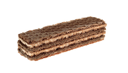 Delicious chocolate wafer stick isolated on white. Sweet food