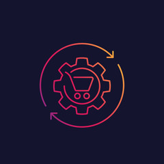 order processing, shopping cart and cogwheel linear icon