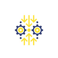 Integration, optimization vector icon with gears and arrows
