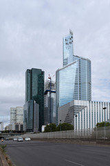 Architecture of buildings in a business district in Paris, France