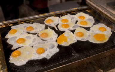 Close up of fried eggs in the restaurant