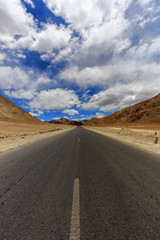 scenic landscape of road, mountain and sky in leh & ladakh, India