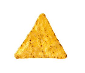 Tasty Mexican nacho chip on white background