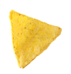 Tasty Mexican nacho chip on white background