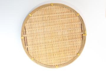 Empty Round Bamboo Tray plate on white background
