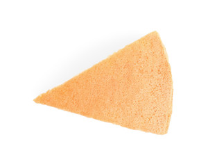 Piece of delicious fresh homemade cake on white background