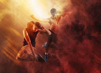 Break dance party. Man break dancing