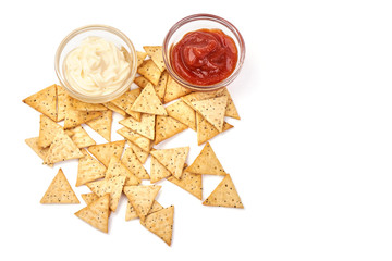 Salted crispy crackers with sesame seeds, isolated on white background