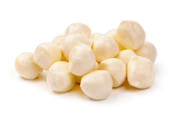 Mini Mozzarella cheese balls, isolated on white background