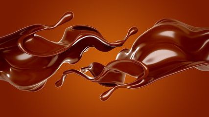 Splash of chocolate 3d illustration, 3d rendering.