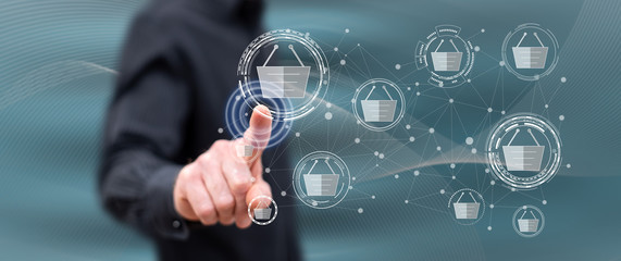 Man touching an e-commerce concept