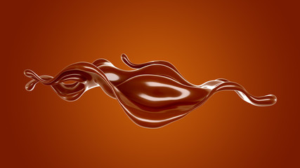 Splash of chocolate 3d illustration, 3d rendering.