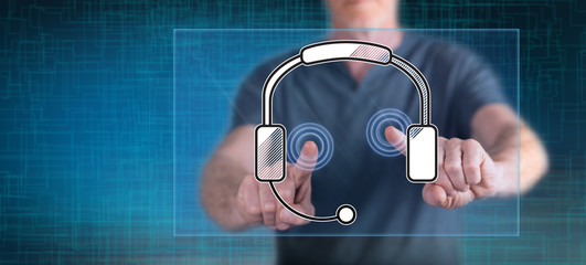 Man touching a technical support concept