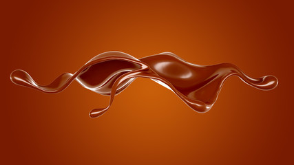 Splash of chocolate 3d illustration, 3d rendering.