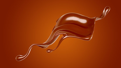 Splash of chocolate 3d illustration, 3d rendering.